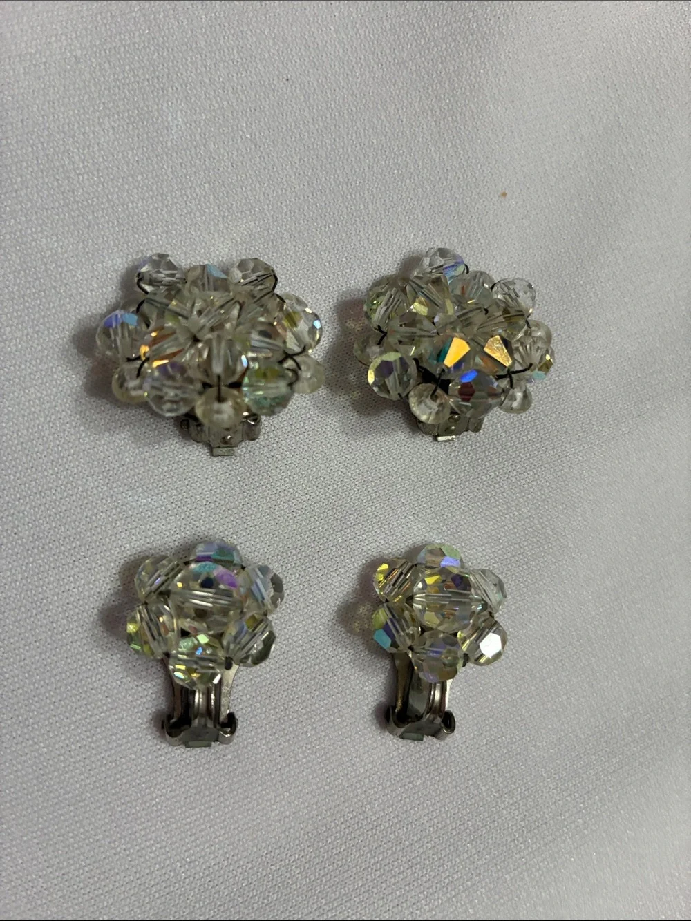 Vintage Iridescent Crystal Cluster Clip-On Earrings